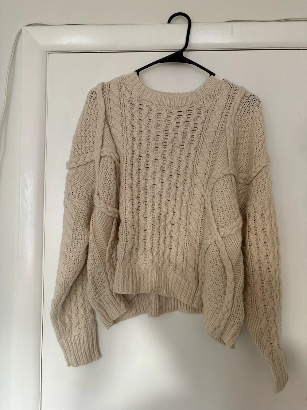Altar'd State Cream Cable Knit Crewneck Sweater